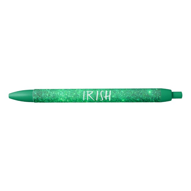 Green Glitter St Patrick's Day Irish Sparkle Cool Black Ink Pen (Front)