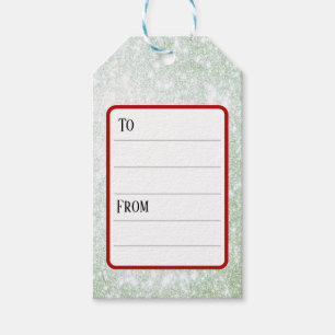 Green Glitter Stained Glass Christmas Tree Pattern Gift Tags