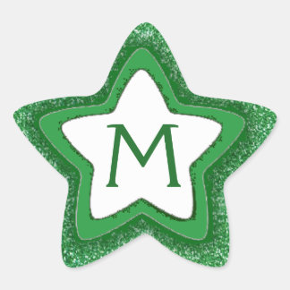 Green glitter star customisable monogram stickers
