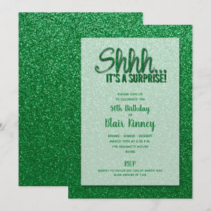 Green Glitter SURPRISE Birthday Invitation
