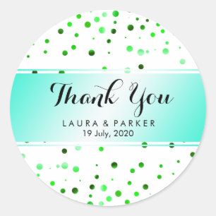 Green Glitter Thank You Wedding Confetti Classic Round Sticker