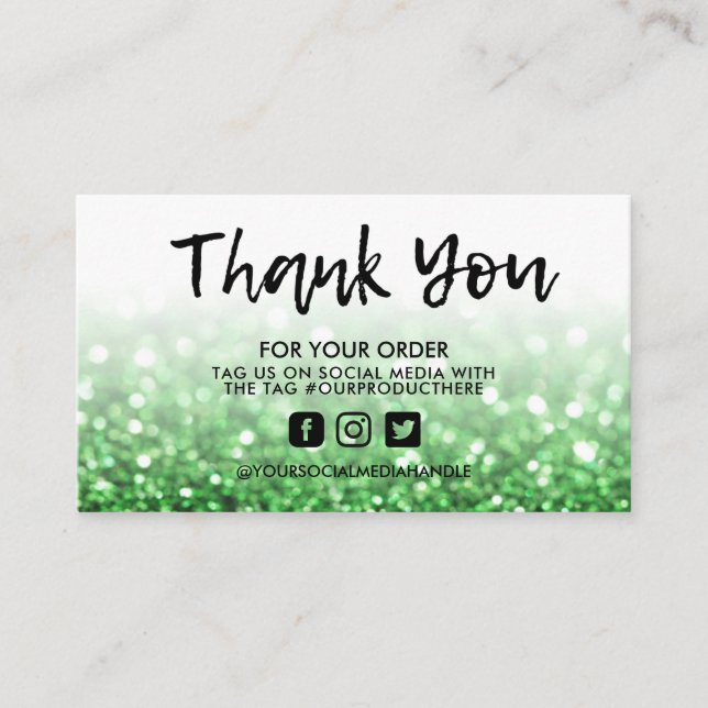Green Glitter Trendy Salon Thank You Business Card (Front)