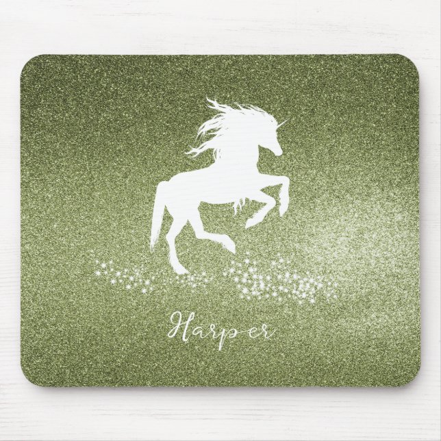 Green Glitter Unicorn Mouse Pad (Front)