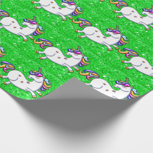 Green Glitter Unicorns Wrapping Paper