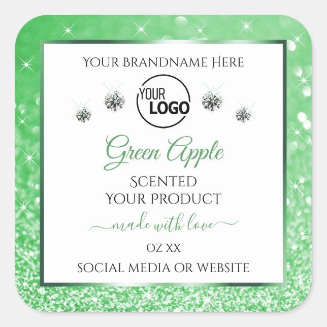 Green Glitter White Product Labels Logo Diamonds (Front)