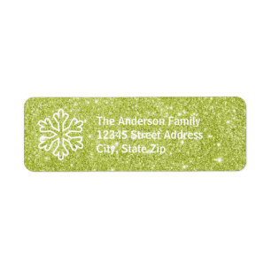 Green Glitter/White Snowflake-Return Address Label