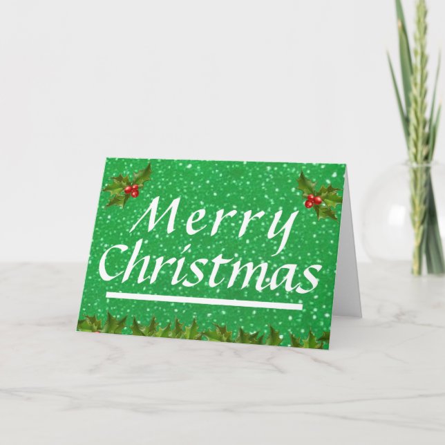Green Glittery Christmas Folded Card (Front)
