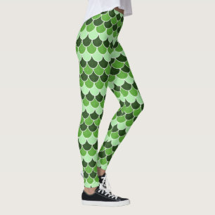 Green Glittery Mermaid Scales Pattern Leggings