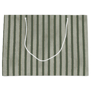Green Glitzy Gold Stripes Christmas Large Gift Bag