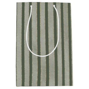 Green Glitzy Gold Stripes Christmas Medium Gift Bag