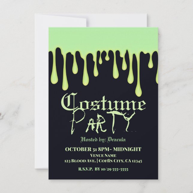 Green Glow Drips Dripping Halloween Costume Party Invitation (Front)