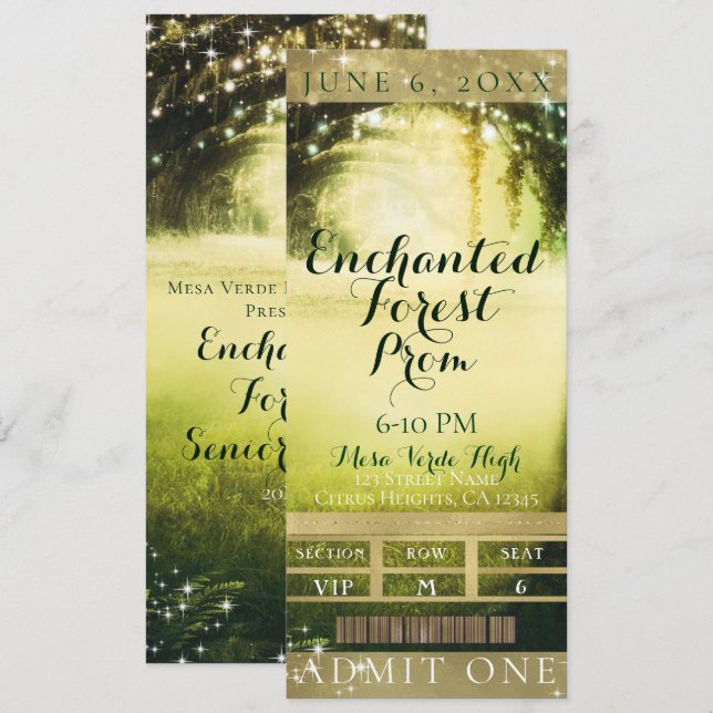 Green Glow Forest & Lights Prom VIP Party Ticket Invitation (Front/Back)