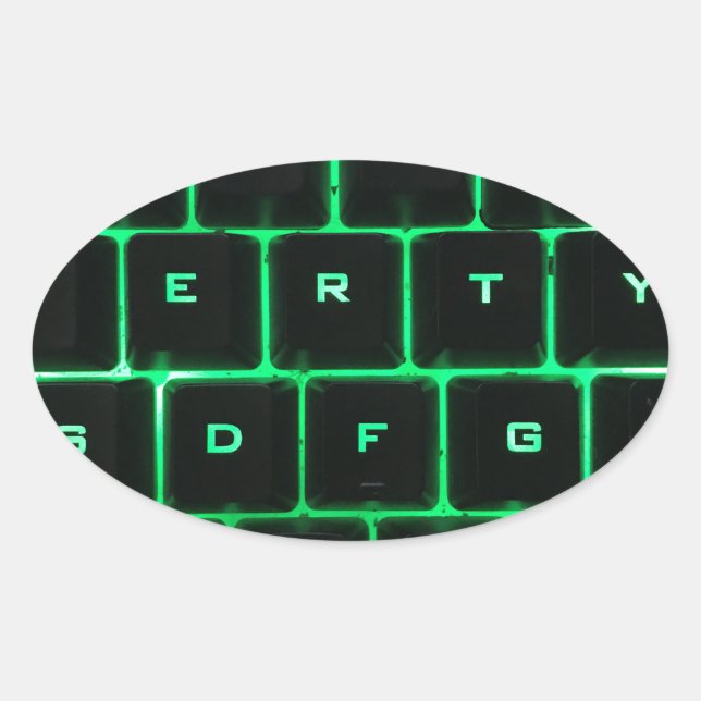 Green glow QWERTY computer keyboard keys Oval Sticker (Front)