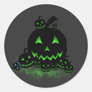 Green Glowing Black Halloween Jack O Lanterns Classic Round Sticker