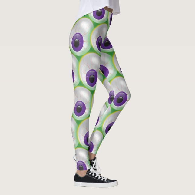 Green Glowing Purple Eyeball Eye Halloween Creepy Leggings (Right)