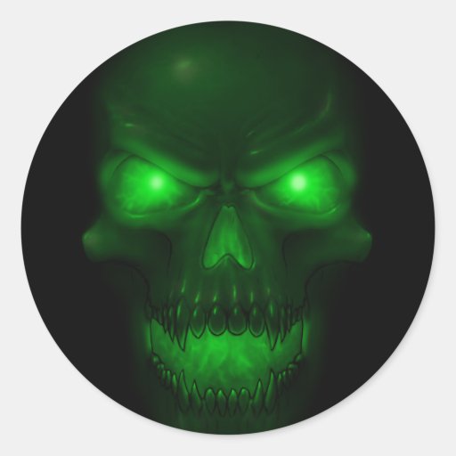 Image of Green Glowing Skull Classic Round Sticker