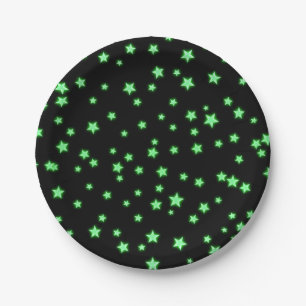 Green Glowing Stars Birthday Party Custom Paper Plate