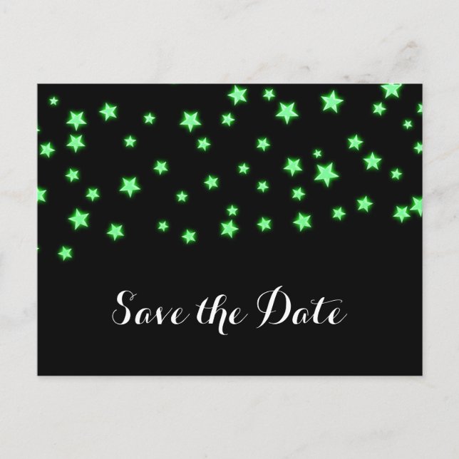 Green Glowing Stars Birthday Party Save the Date Announcement Postcard (Front)