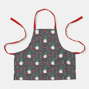Green Gnome Christmas Tree Ornaments Pattern Apron
