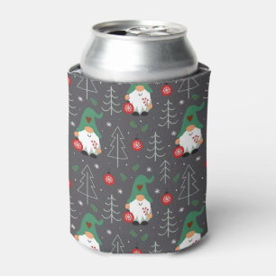 Green Gnome Christmas Tree Ornaments Pattern Can Cooler