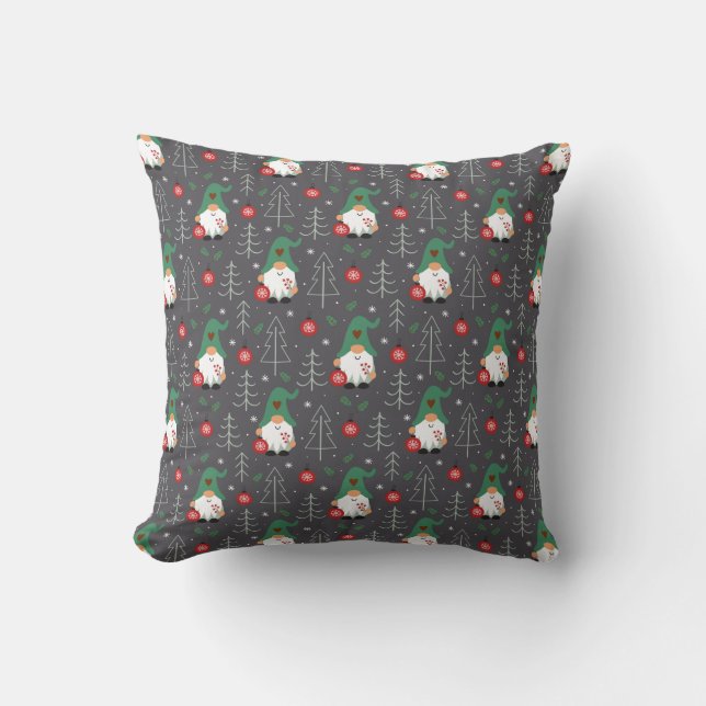 Green Gnome Christmas Tree Ornaments Pattern Cushion (Front)