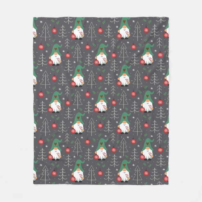 Green Gnome Christmas Tree Ornaments Pattern Fleece Blanket (Front)