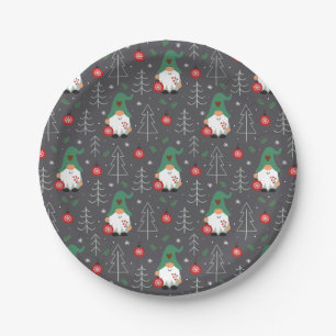 Green Gnome Christmas Tree Ornaments Pattern Paper Plate