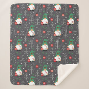 Green Gnome Christmas Tree Ornaments Pattern Sherpa Blanket