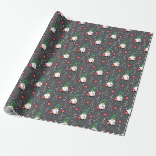 Green Gnome Christmas Tree Ornaments Pattern Wrapping Paper
