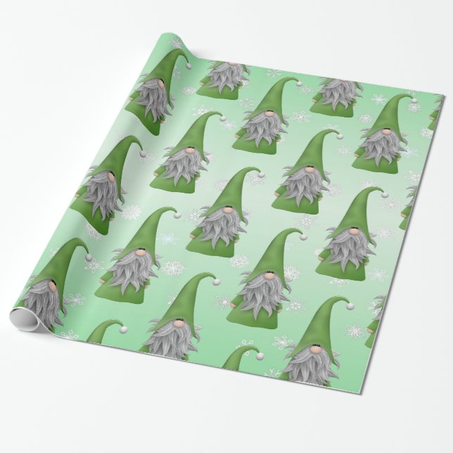 Green Gnome Wrapping Paper (Unrolled)