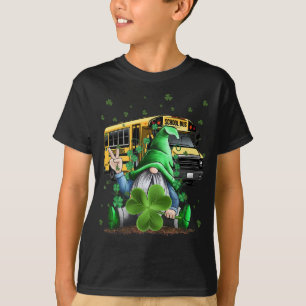 Green Gnomes Bus School Driver And Shamrock St Pat T-Shirt