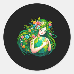 Green Goddess Earth Day Save Our Planet Women Girl Classic Round Sticker