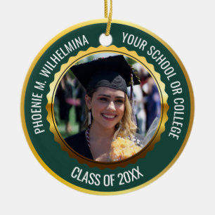 Green Gold 2 Photo Graduation Class of 2021 Ceramic Tree Decoration
