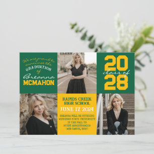 Green & Gold 4 Photo Graduation Announcement