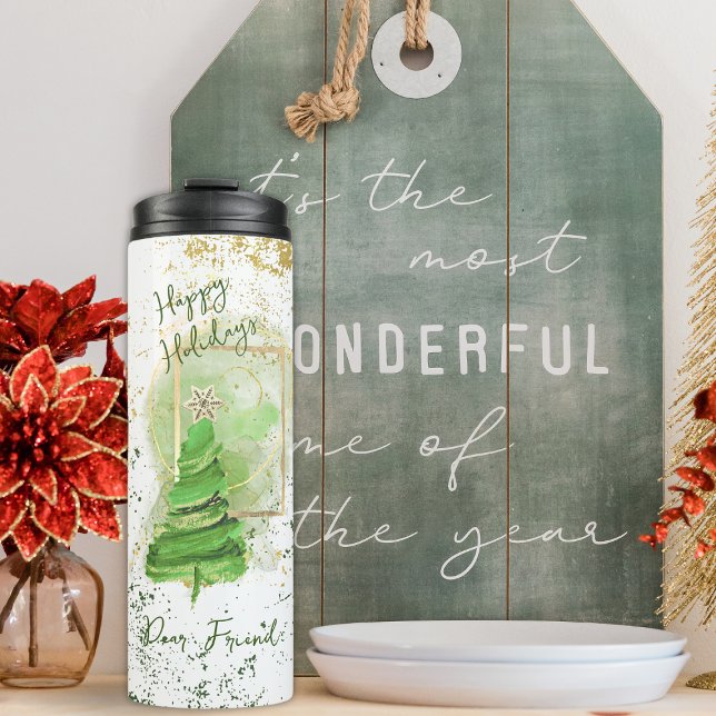 Green & Gold 6 Photo Collage Christmas Tree Thermal Tumbler (Creator Uploaded)