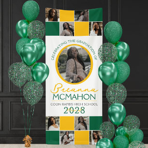 Green & Gold 9 Photo Collage Graduation Vinyl Banner