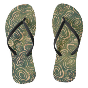 Green gold abstract flip flops