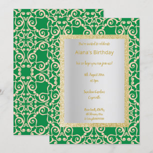 Green Gold Abstract Gold birthday Invitation