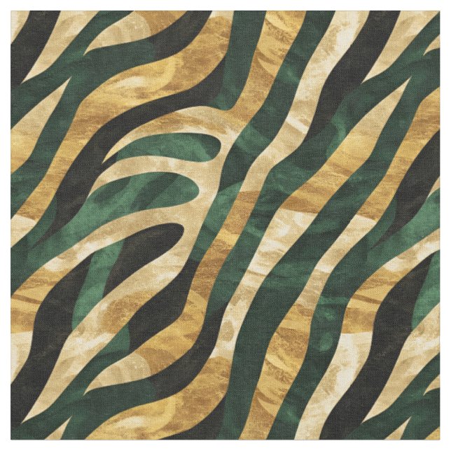 Green & Gold Abstract Lines Fabric (Close Up)
