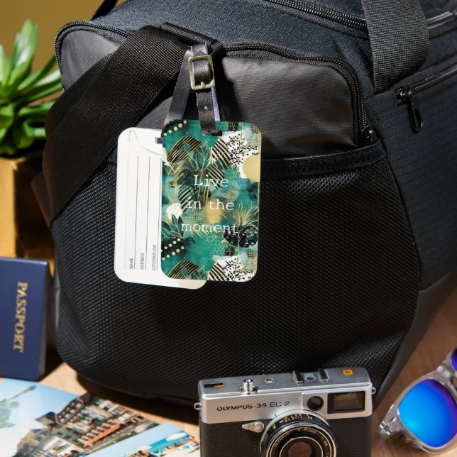 Green Gold Abstract Luggage Tag (Front & Back)