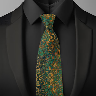 Green Gold Abstract Pattern Tie