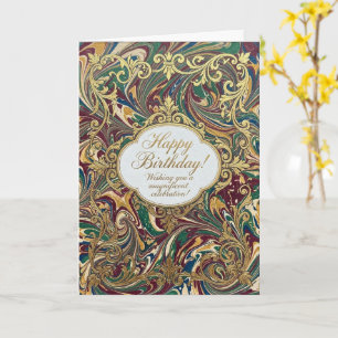 Green Gold Acanthus Botanical Happy Birthday Card