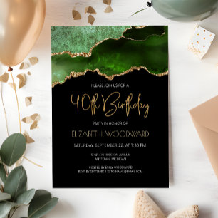 Green Gold Agate Geode 40th Birthday Party Invitation
