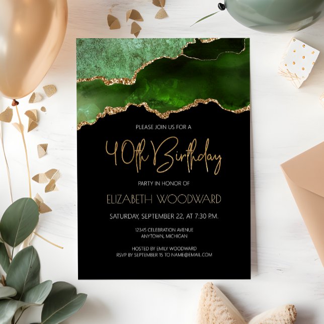 Green Gold Agate Geode 40th Birthday Party Invitation (Creator Uploaded)