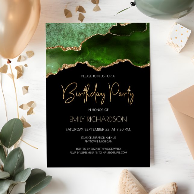 Green Gold Agate Geode Any Year Birthday Invitation (Creator Uploaded)
