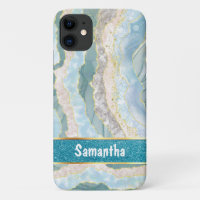 Green Gold Agate Glitter Name Elegant