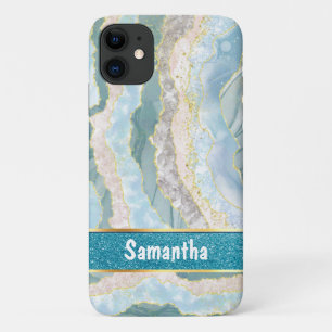 Green Gold Agate Glitter Name Elegant iPhone 11 Case