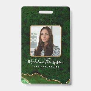 Green Gold Agate Marble Business Company ID Badge