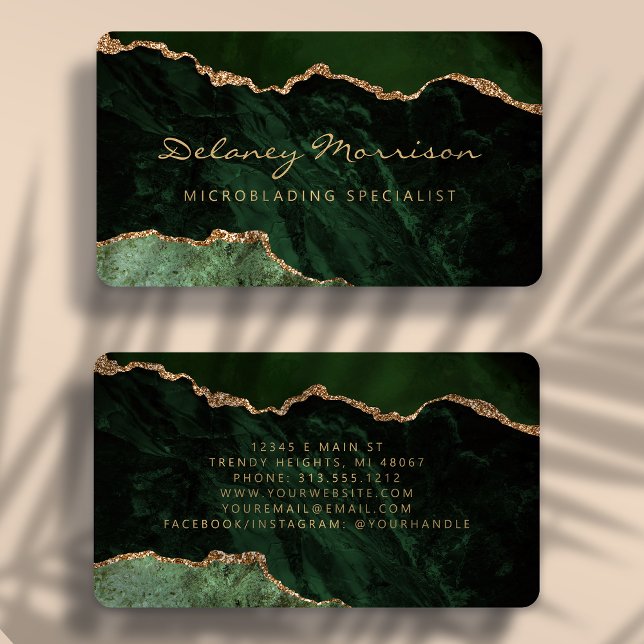 Green Gold Agate Microblading Rounded Business Card (Creator Uploaded)