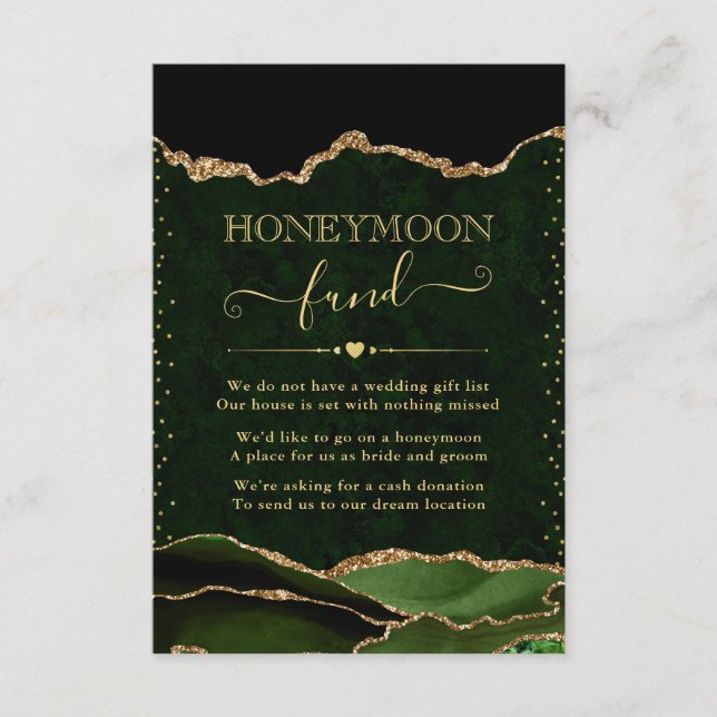 Green & Gold Agate Wedding Honeymoon Fund Enclosure Card (Front)